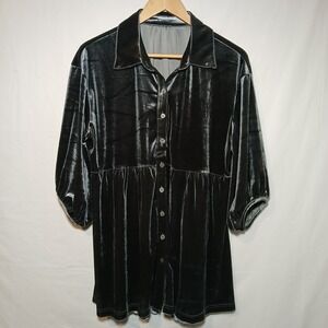 Women's‎ Size M Velor Button Up 3/4 Length Sleeve Blouse Dress